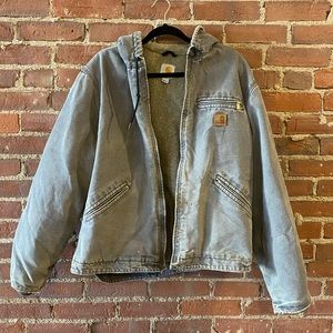 Vntg Mens Carhartt Jacket Gray SzL Sherling lined
